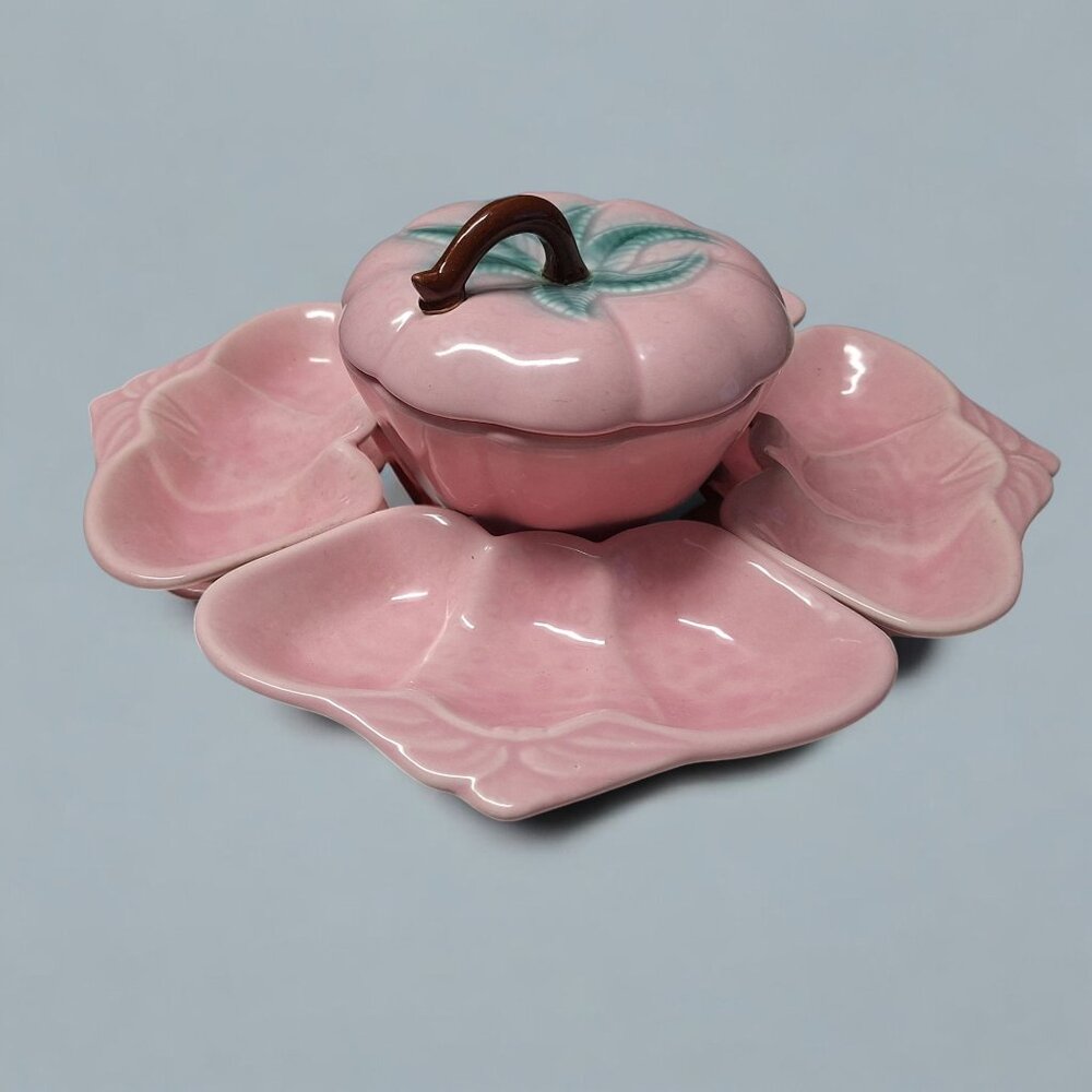 Belmar Vintage Pink Strawberry Ceramic Shaped Serving Set Dip Veggie 6 Pieces